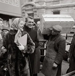 Ingrid Bergman December1957 filming in Covent Garden London with Cary Grant