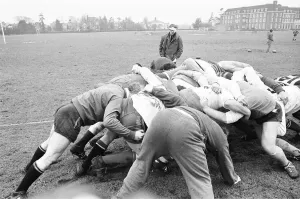 Injured England Skipper Dick Greenwood looks on as the rest of the England Rugby Union