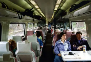 Carriage Prints: The inside of a crowded 2nd class carriage on a new Intercity 225 electric train on 7th