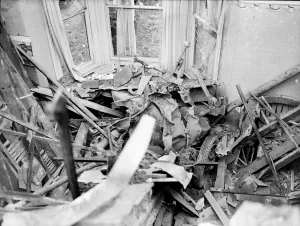 Somerset Prints: Inside a house, badly damaged in The Bristol Blitz of World War Two