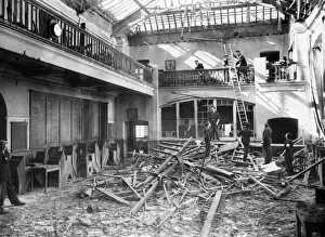 Bombed Prints: Interior of a girls High School in Wallasey showing the assembly hall where the bomb