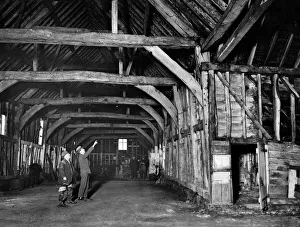 Restorations Prints: Interior of the great Tithe Barn where a meeting of two learned societies will take place