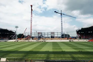Interior view of Old Trafford as construction work begins on the new three tier stand