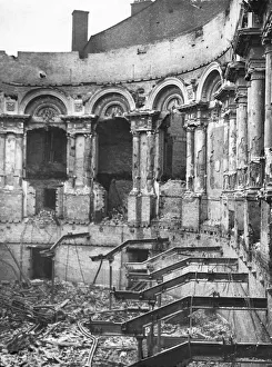 Interior view showing the bombed out shell of the Free Trade Hall building in Peter