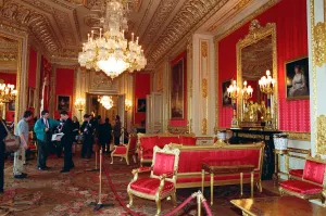 Castle Prints: Interior view of Windsor Castle showing the Crimson Drawing Room restored after it was