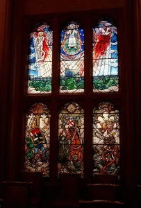 Interior view of Windsor Castle showing the new stained glass windows restored after it