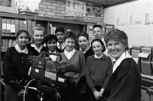 Secondary Prints: Interviewer Anne Mountfield with youngsters destined to appear on TV