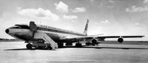 An Irish International Aer Lingus Boeing 707 airliner flew into Newcastle Airport to