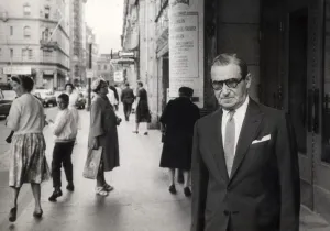 Irving Berlin stood outside the Colonial Theatre in Boston where his new musical