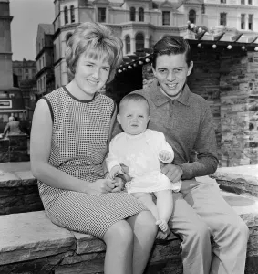 Isle of Man TT Races 1965. 50cc Rider Ralph Bryans from Belfast with his wife