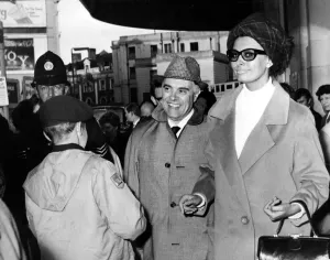 Glamourous Prints: Italian film star Sophia Loren and Carlo Ponti arrive at Cardiff General Station