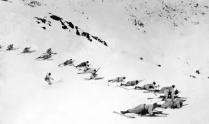 Italian Prints: Italian forces on skis seen here during an advance on Austrian forces in the Julian Alps