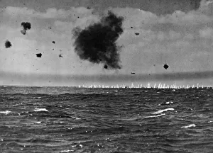 01445 Prints: An Italian torpedo bomber attempting to escape shell fire from HMS Jervis minutes before