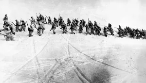 Italian Prints: Italian troops advance at 3000 metres on a mountain outpost in the Izonzo district