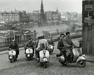 Italian Vespa Club of Edinburgh February 1954 Riding their scooters at The Mound