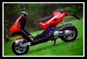 00143 Prints: Italjet scooter July 1999 for Road Record supplement red blue bike