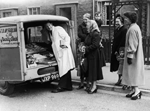 J D McFarland mobile butcher seen here trading in the suburbs of Glasgow, 27th April 1955