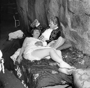 Jack Brentley and Patricia Clapton on set of new film The Hellfire Club