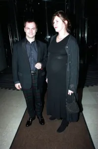 Jack Dee arrives with his pregnant wife December 1997 arrives at the 1997 Comedy awards