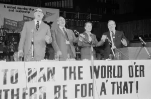 Shaking Hands Prints: Jack Jones leader of the TGWU seen here with other senior members of the union seen here