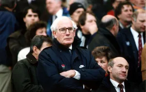 Unhappy Prints: Jack Rowell England rugby coach at the England v South Africa game with arms folded
