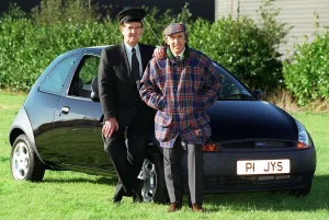 Jackie Stewart and driver Gerry Webb January 1998 Ford Ka car