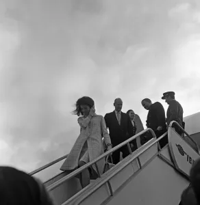 Socialite Prints: Jacqueline Kennedy arrives in Seville to attend a debutante ball. 15th April 1966