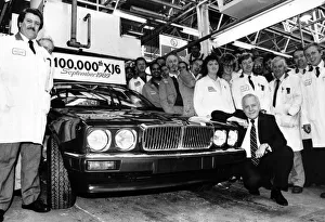 Jaguar Prints: Jaguar Chairman and Chief Executive Sir John Egan at the front of the 100