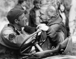 James Caan talks to Sir Richard Attenborough during a break in filming of