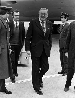 James Callaghan Labour Prime Minister getting off a plane at Heathrow Airport followed by