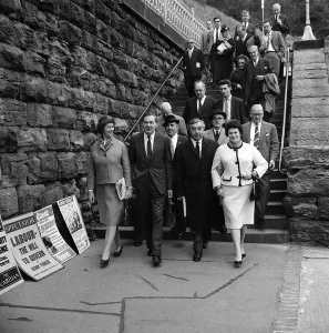 James Callaghan (left with his wife) and George Brown (right with his wife