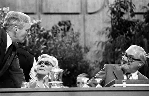Conferences Prints: James Callaghan former Prime Minister listening to Tony Benn at the Labour Party