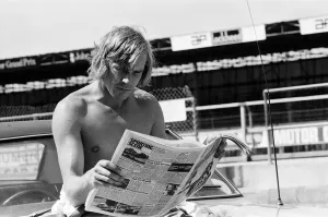 00496 Prints: James Hunt puts his new car, the Marlborough-McLaren M. 26