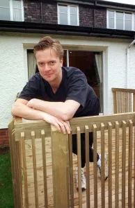 James MacPherson actor Taggart Leaning on wooden fence March 1997