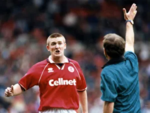 Jamie Pollock disagrees with the ref, Middlesbrough FC v Chelsea, 26th August 1995