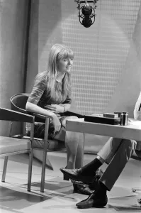 Jane Asher on the Simon Dee Television Programme after announcing that she has split with