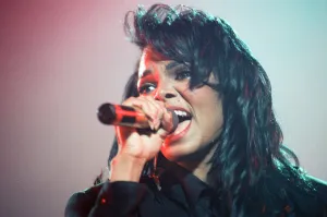 Janet Jackson performing on her Rhythm Nation World Tour at Wembley Arena