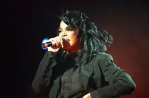 Janet Jackson performing on her Rhythm Nation World Tour at Wembley Arena