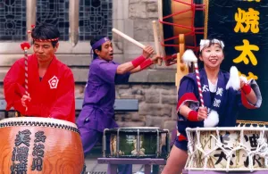 00117 Prints: Japanese band Tajimi Mino-Yaki Daiko perform in Durham Market Place on May 22, 1997