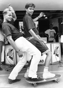 Jason Donovan actor and singer with DJ actor and singer Phillip Schofield