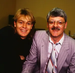 Australian Prints: Jason Donovan singer actor April 1988 with Scott Robinson journalist