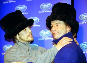 Jay Kay of Jamiroquai - 1999 meets his Wax Works Model at Madame Tuassuards