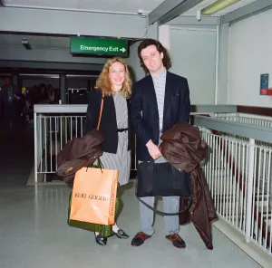 Holiday Prints: Jayne Torvill and husband Phil Christensen arrive at London Airport. 17th may 1991