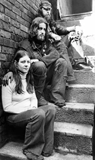 Jean Scott with two members of the Hells Angels who had squatted in a Bensham house in
