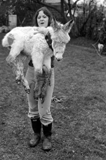 Jean Wooler and Misty'the donkey. January 1975 75-00591-008