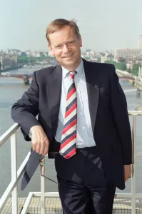 01370 Prints: Jeffrey Archer, pictured on a balcony overlooking the River Thames. 12th June 1992