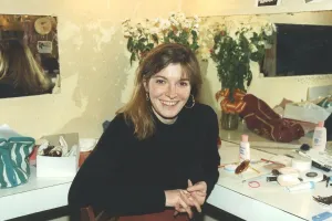Dressing Room Prints: Jemma Redgrave smiling during interview in her dressing room - January 1990