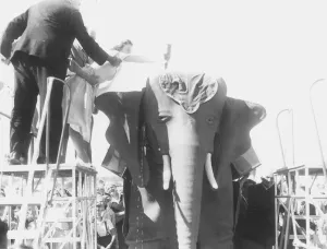 Jenny 1, the mechanical elephant on Paignton seafront in July 1957