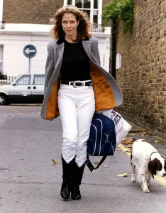 Jenny Seagrove Actress outside her West London home with her pet Dog