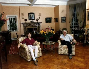 Jenny Seagrove and her Director boyfriend Michael Winner in their home relaxing